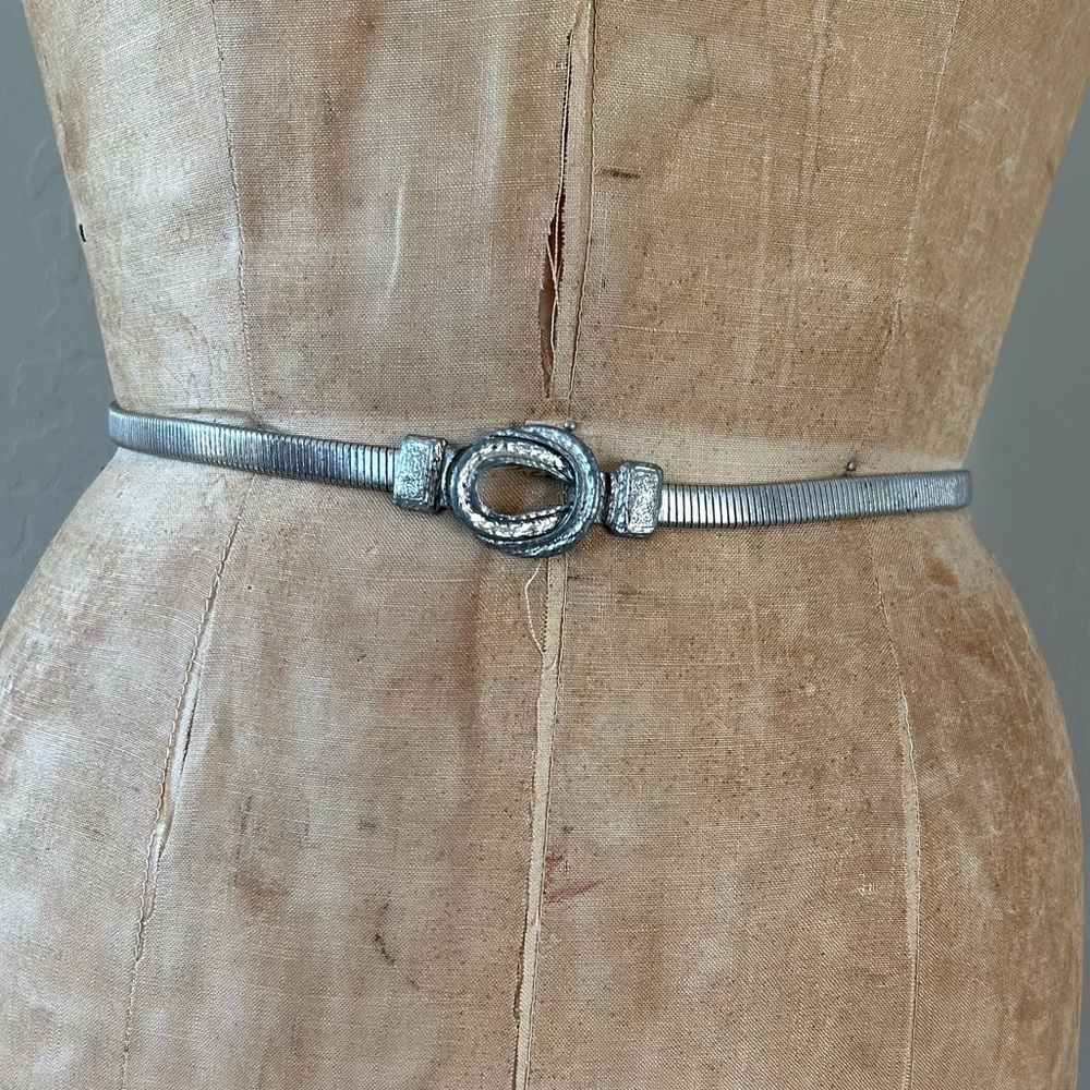 1970s Silver Tone Elasticized Snake Stretch Belt with Interlocking Clasp